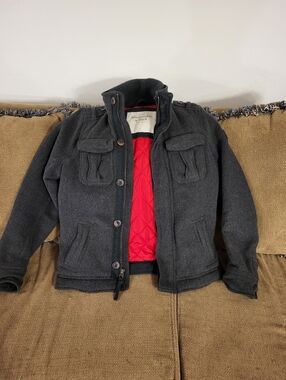Y2K Abercrombie & Fitch gray button zip up wool sweater jacket